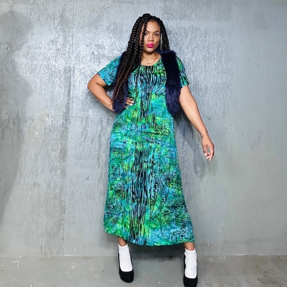 Rayon Pattern Maxi Dress, Fits M/L